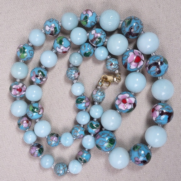 Cloisonne/Jade Graduated Bead Necklace - Picture 4 of 9